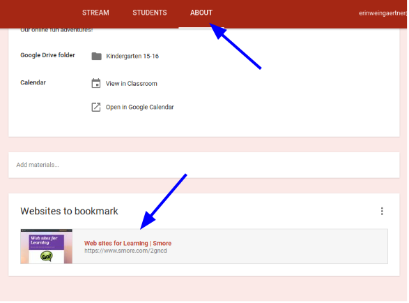 Google Classroom About tab